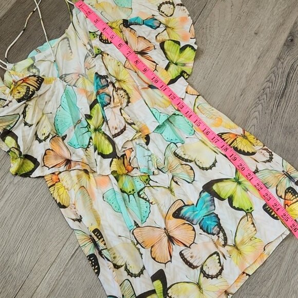 Farm Rio Butterfly Print Ruffle Bodice Thin Strap Mini Dress Size S - Picture 16 of 16